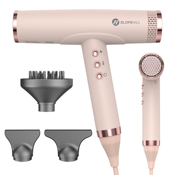 Slopehill Professional Ionic Hair Dryer, High-Speed Blow Dryer with Brushless Motor for Salon Use, Lightweight Compact Hairdryer for Travel, Low Noise Quiet for Home, Ceramic Pink