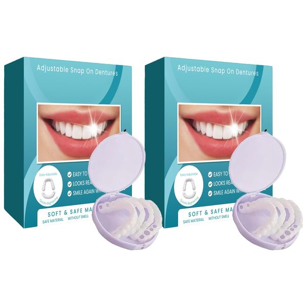 2 Pairs Snap on Veneers Teeth,False Teeth Venners Instant Smile for Dentures False Teeth,Clip on Teeth Veneers Top Bottom for Men Women