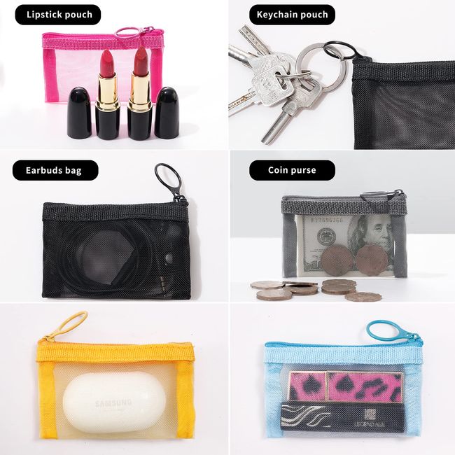 patu Mini Zipper Mesh Bags, 4 x 5, Size S / A7, 5 Pieces, Beauty Makeup  Lipstick Cosmetic Accessories Organizer, Small Travel Kit Storage Pouch