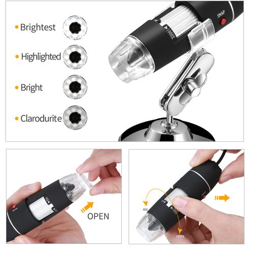 Jiusion Original 40-1000X USB Microscope with Portable Carrying Case, Digital Magnification Endoscope Camera 8 LEDs Metal Base for Android Phone and Tablet, Windows Mac Linux Chrome