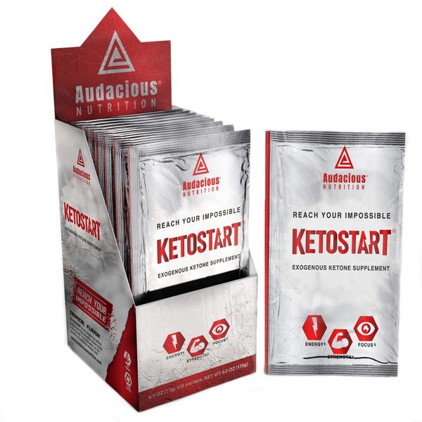 Audacious Nutrition KetoStart | Exogenous Ketones Powder with Electrolytes | Caffeine Free | Tropical Flavor Electrolyte Powder for Energy, Strength & Focus (10x Ketones Drink Mix Packets)