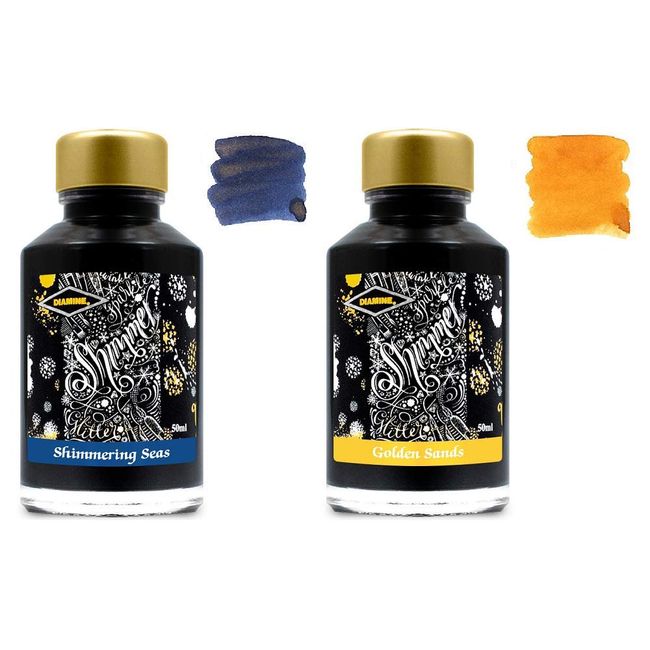 Diamine - 50ml Fountain Pen Shimmer Ink - 2 Pack - Shimmering Seas & Golden Sands