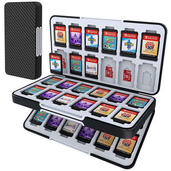 Switch Card Case Holds 48 Soft Cases & 24 Micro SD Cards, Black, Modern