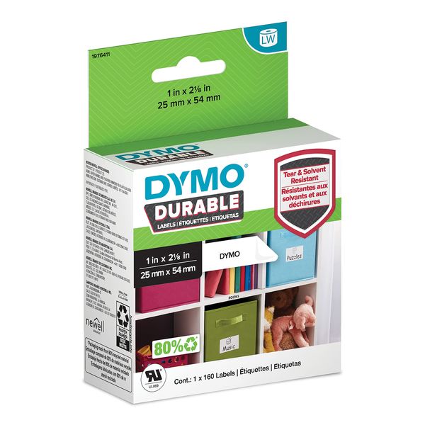 DYMO LW Durable Labels for LabelWriter Label Printers, White Poly, 1” x 2-1/8”, Roll of 160 (1976411)