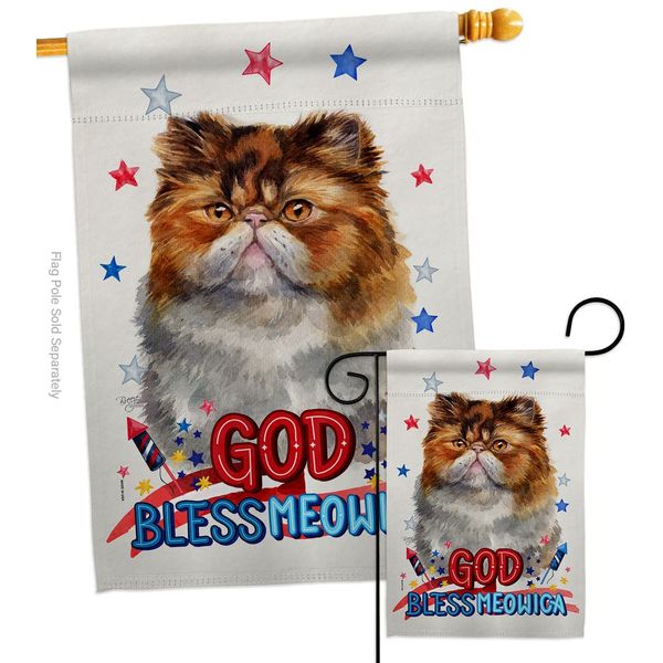 Breeze Decor Patriotic Persian Garden House Flag Set Cat Kitten Meow Spoiled Paw Fur Pet Nature Farm Animal Creature Decoration Banner Small Yard Gift Double-Sided, Made in USA