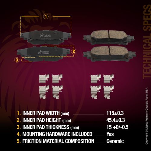Metrix Premium Chassis Parts - Rear Ceramic Disc Brake Pad Set D1391 Fits 2010-2015 Lexus RX350, 2010-2015 Lexus RX450h, 2011-2020 Toyota Sienna, 2014-2019 Toyota Highlander, 2016-2019 Mirai