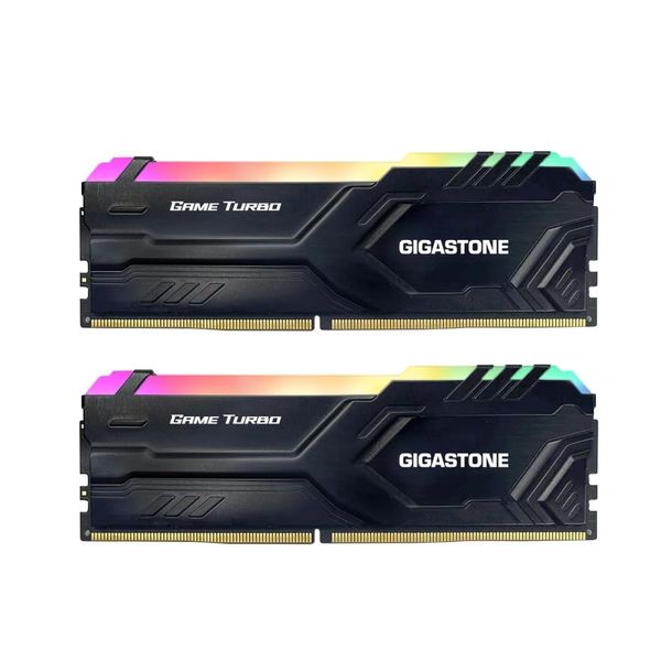 【RGB DDR4 RAM】GIGASTONE Game TURBO 16GB Kit (2x8GB) DDR4 3200MHz PC4-25600 CL 16-18-18-40 Intel XMP 2.0 AMD Ryzen 1.35V UDIMM 288 Pin Unbuffered Non ECC High Performance Gaming Desktop Memory - Black