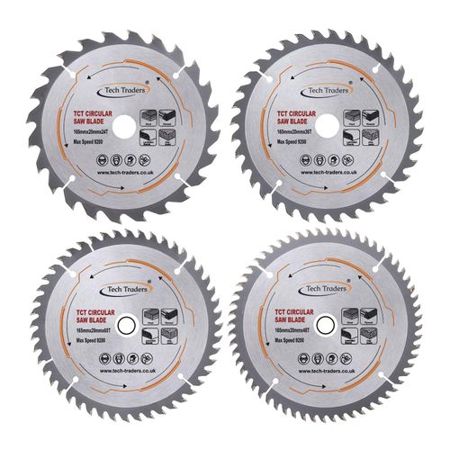 Tech Traders TCT165MX-DSK Circular Wood Saw Blades 165mm x 20mm (16mm Ring) Pack D Compatible with Makita Bosch Dewalt etc