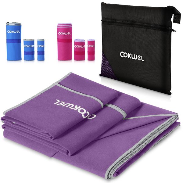 COKWEL Quick Drying Towel, Sports Towel, Bath Towel, Super Absorbent, Microfiber, Travel Towel, Swimming Towel, Soft, Fade-Resistant, Odor-Resistant, Durable, Compact, Moisture, Rainy Season, Outdoor, Disaster Preparedness, For Swimming/Sports/Travel/Home