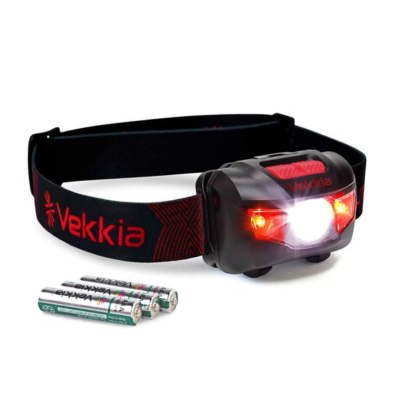 Vekkia Ultra Bright LED Headlamp-5 Lighting Modes,White & Red LEDs Head Lamp, Camping Accessories Gear. IPX6 Waterproof Headlight for Running,Cycling,Fishing,Hiking,Repairing. Batteries Included