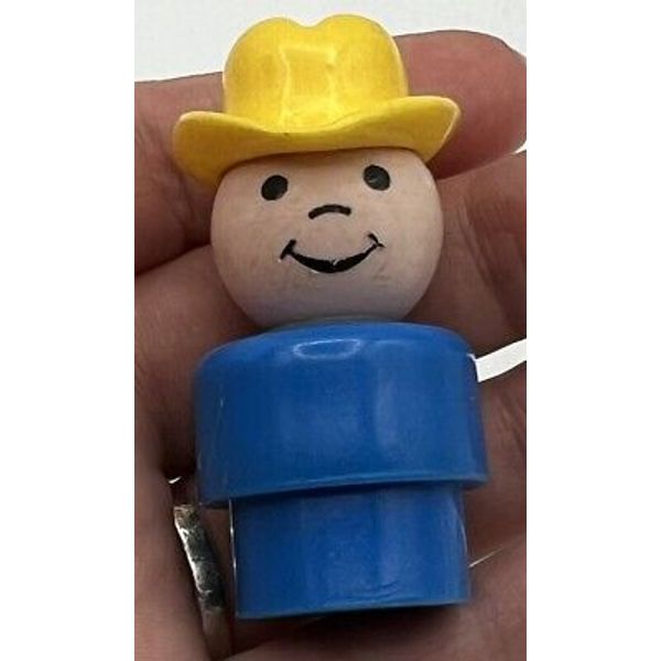 Vintage Fisher Price Little People / Boy In Blue / Yellow Cowboy Hat