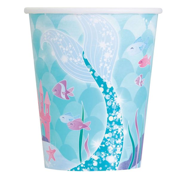 Magical Mermaid Multicolor Paper Cups (9oz) Pack of 8 - Perfect for Enchanting Underwater-Themed Parties & Celebrations