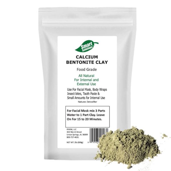 SMART SOLUTIONS Calcium Bentonite Clay Food Grade, 2 lb Pure Indian Healing Clay - All Natural for Internal and External Use | DIY Facial Treatments, Deodorants, Hair Masks