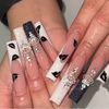 Carufin 24Pcs Crown Lips Long Coffin Nail Shining Heart French Fake Nails Acrylic False Nail Press on Nails Ballet False Nails for Women Girls (B)