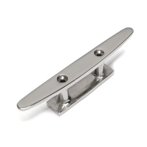 PRIOstahl Cleat, boat clamp, mooring clamp, rope, 125 mm x 1 piece, flat with 2-hole stainless steel cleat, mooring boat fittings for attaching, cordage, fender, boat made of stainless steel V4A