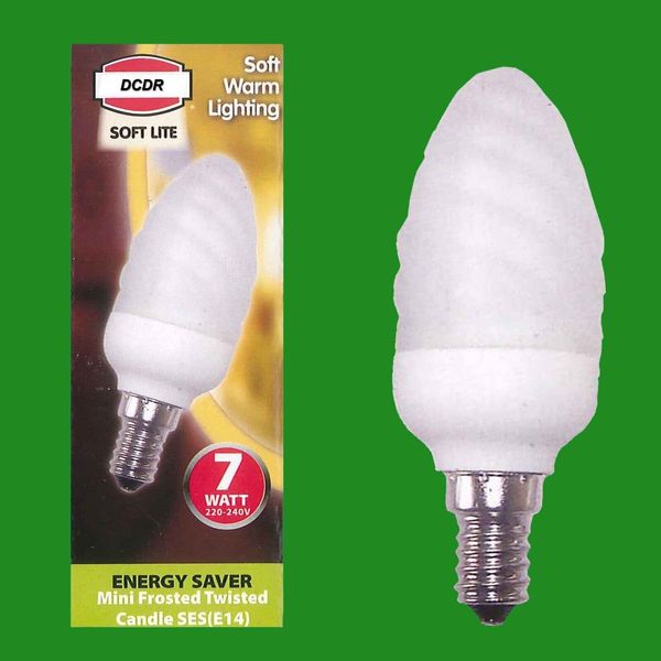 1x 7W Low Energy CFL Mini Frosted Twisted Candle Light Bulbs E14 SES 2700K Lamps