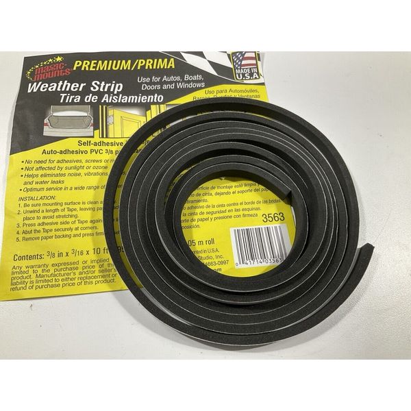 Magic Mounts 3563 Premium Self-adhesive PVC Weatherstrip Seal 3/8" X 3/16" 10 FT
