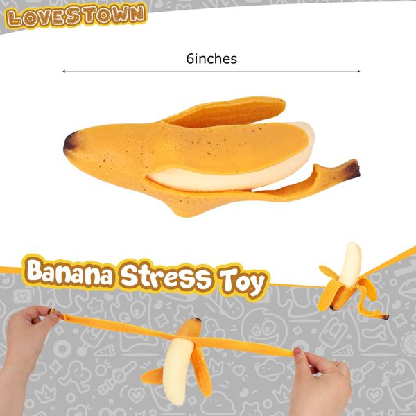 LovesTown Banana Squeeze Toy, Banana Scented Stress Toy Artificial Banana Fruit Fidget Sensory Toy Birthday Novelty for Kids Adults