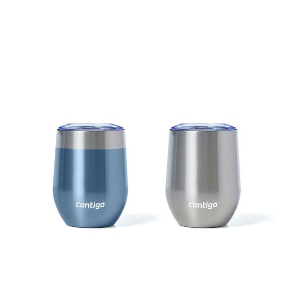 Contigo River North Stainless Steel Wine Tumbler with Spill-Proof Lid, Leak-Proof 12oz Reusable Wine Glass, Dishwasher Safe & Keeps Drinks Hot or Cold for Hours, 2-Pack Dark Ice & Sunbeam Gold