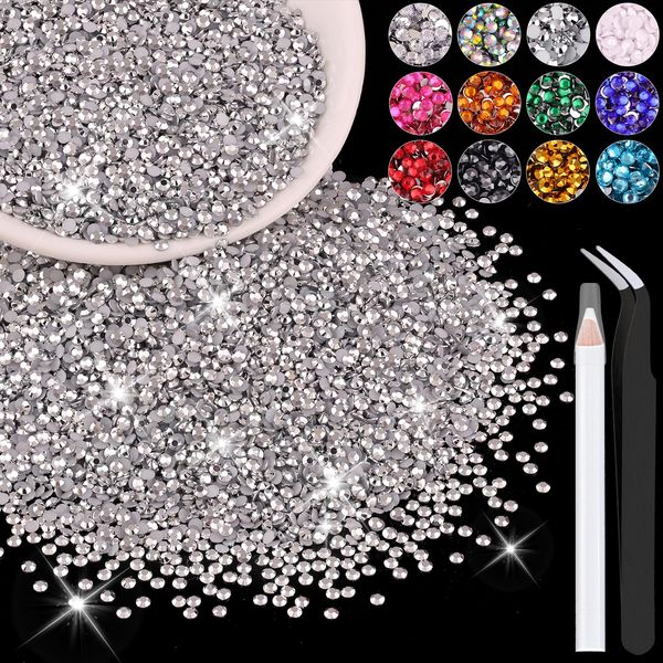 5000PCS 3mm Resin Rhinestones in Bulk (Silver), Bedazzling Flatback Crystals for Crafts DIY Nail Decoration, Gems Charms for Tumbler Shoes Clothing Fabric with Pickup Pen and Tweezers