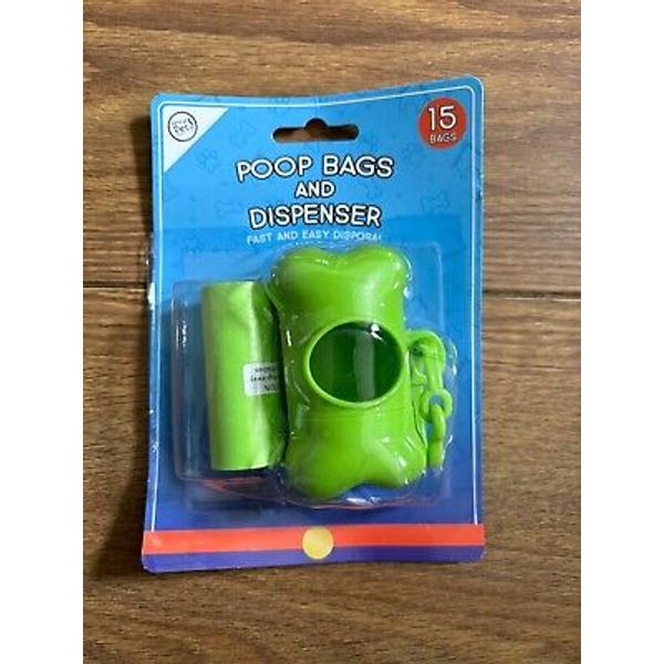 Green Bone Shape Pet Waste Bag Holder 15 Bags Dog Poo Dispenser with Lead Clip