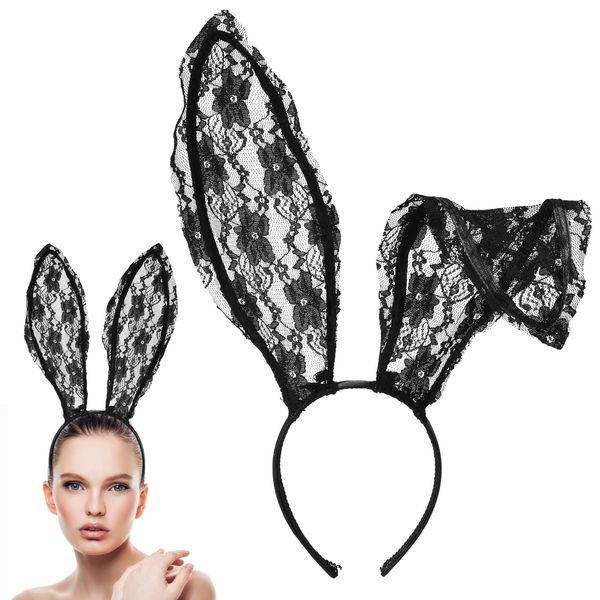 LUTER Black Cat Ears Hair Hoop, Sexy Bunny Ear Headband Party Decoration Headdress Sexy Lace Bunny Ears Veil Headbands Cosplay Headwear for Halloween Christmas Masquerade Nightclubs