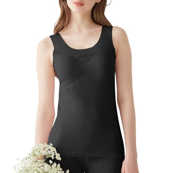 Gunze Kireilabo Fitte Women's Tank Top with Pad, Completely Seamless, Innerwear, New Black, M