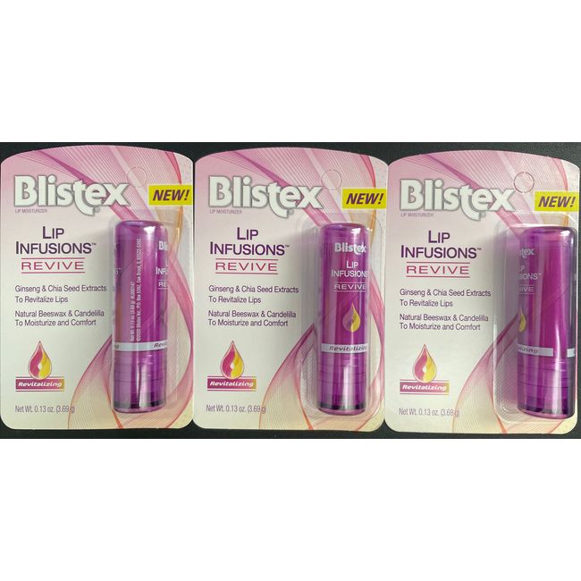 3x Blistex Lip Infusions Revive Revitalizing Lip Moisturizer, 0.13 Oz Each