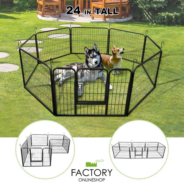 24 Inch 8 Panel Heavy Duty Metal Pet Dog Playpen Kennel Exercise Fence Cage