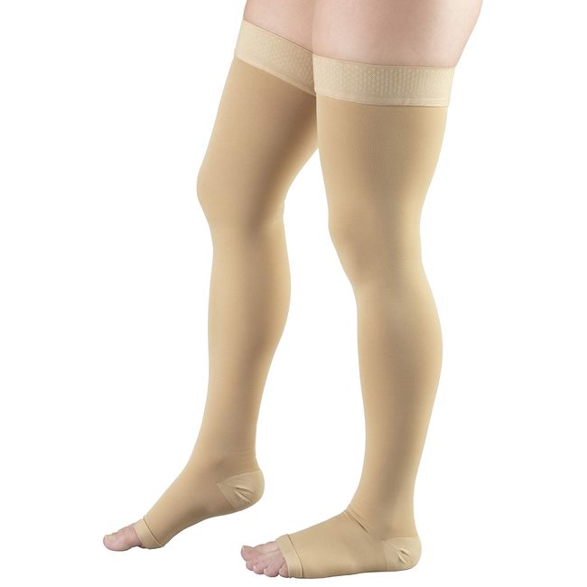 Truform 20-30 Mmhg Compression Stocking for Men & Women, Knee High Length,  Open Toe, Beige, Large