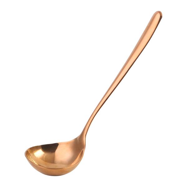 sourcing map Stainless Steel Soup Ladle Spoon 7.8 Inch One Piece Design Restaurant Kitchen Cooking Flatware for Serving Soup Copper Tone