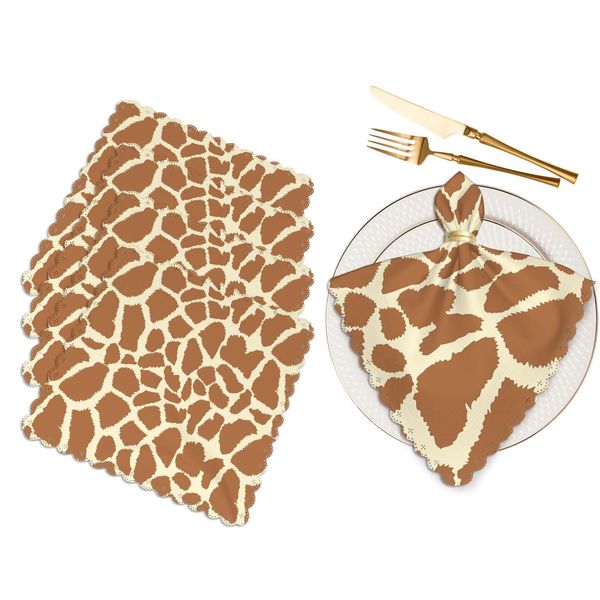 Animal Prints Brown Table Napkins Cloth Set of 4 Soft Giraffe Skin Texture Irregular Geometry Shape Fashion Washable and Reusable Dinner Napkins for KitchenWeddings Parties 18 x 18 inch