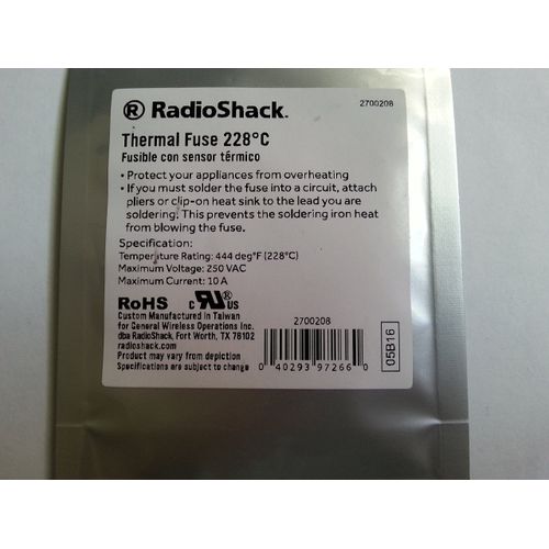RadioShack Thermal Fuse 228C