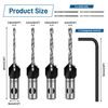 JIZZU 4PCS Countersink Bits, Countersink Drill Bit Set with 4 Different Sizes Replaceable Drill Bits, Depth Adjustable Counterbore Hole Drill Bits with Hex Shank, Counter Sink Bits for Wood