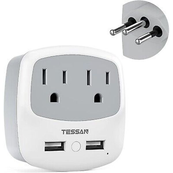 Brazil Power Adapter Travel Plug US to Brazil Adapter Plug with 2 Outlet 2 USB