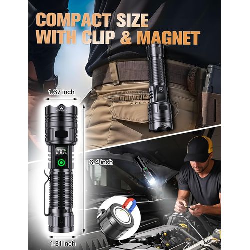 ESGOFO Rechargeable Flashlights High Lumens 1000000 2 Modes High/Low, Super Bright Magnetic LED Flashlight Long Distance 3280FT, Small Powerful Long Lasting 10 Hours Strong Flash Light USB C with Clip