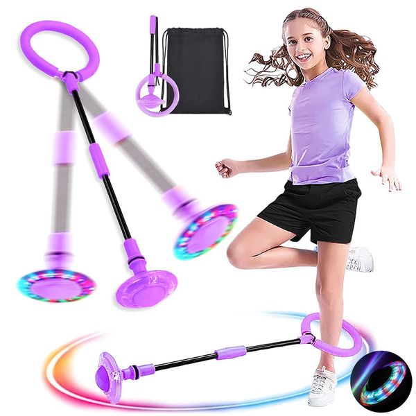 MEISHANG Swing Wheel with Light Wheel, Children's Flashing Spring Ring, Foot Spinning Top, Jumping Ball Flashing, Foldable Flash Jumping Ball, Flashing Jump Ball (Purple/1 Piece)