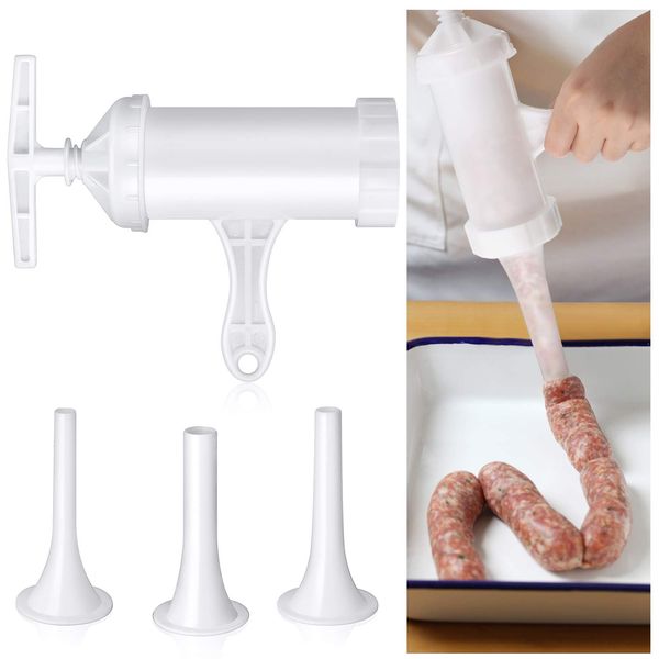 Sausage Stuffer Manual Sausage Maker Plastic Meat Filler Stuffer Funnel Tubes Sausage Filling Tool for Hand Operated Meat Grinder Food Grinder for Household Use Christmas