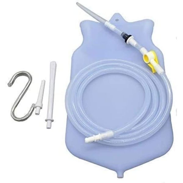 Silicone Enema Bag Kit 2 Quart Bag | Extra Long Silicone Hose Assembly | 3 Tips