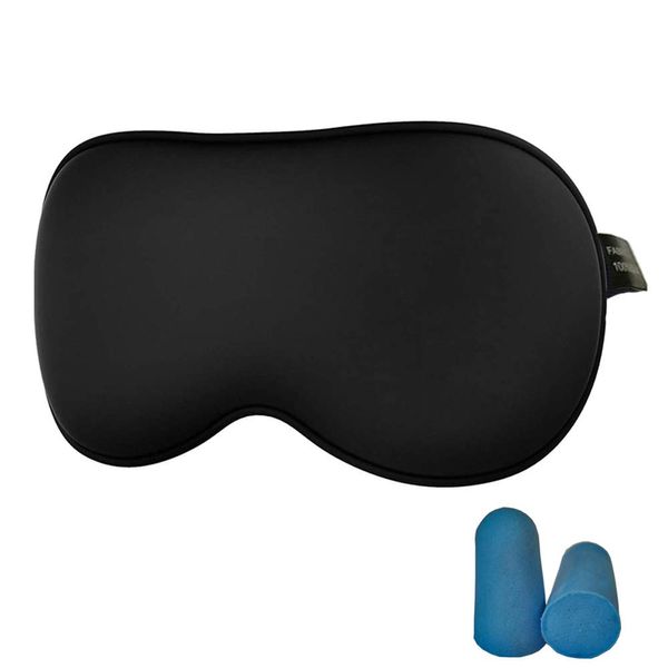 Sleep Eye Mask, PJYU Soft Silk Fabric Sleeping Eye Mask with Adjustable Strap and Ear Plugs, Natural Cotton Filled Eye Mask for Sleeping Women, Men and Kids