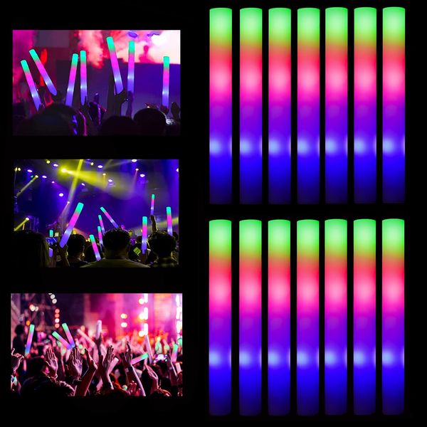 ColorHome Glow Sticks Bulk, 32 Pcs LED Foam Sticks Glow in the Dark Party Supplies with 3 Modes Colorful Flashing,Light Up Batons Party Favors for Party Wedding Birthday Concert Halloween Christmas