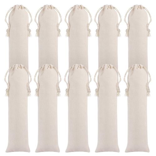 BESTonZON 10 Pcs Cotton and Linen Pouch Bag Straw Carrying Case Cutlery Fork Spoon Carry Pouch Portable Travel Bag for Drinking Straws