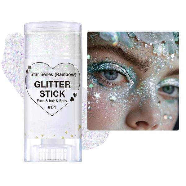 Glitzerstifte, Mermaid Sequins Body Glitter Stick, Rainbow Glitzer Gesicht Stick, Chunky Sequin Glitzerpulver für Gesicht/Körper/Haare/Augen/Lippen, Christmas Festival Rave Accessories(#01 Rainbow)