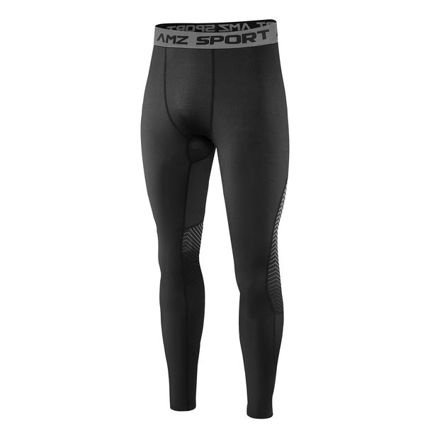 AMZSPORT Herren Thermounterwäsche Kompressionshose Funktionsunterwäsche Winter Laufhose Trainingshose, Schwarz XL
