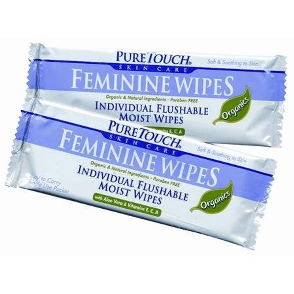 Pure Touch Feminine Wipes ORGANICS Individual Flushable Moist Wipes BULK of 350 Single-Use-Packets