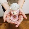 Mini Urn Praying Jizo Keepsake Mino Ware Urn Case with Secure Memorial Capsule (Pink)