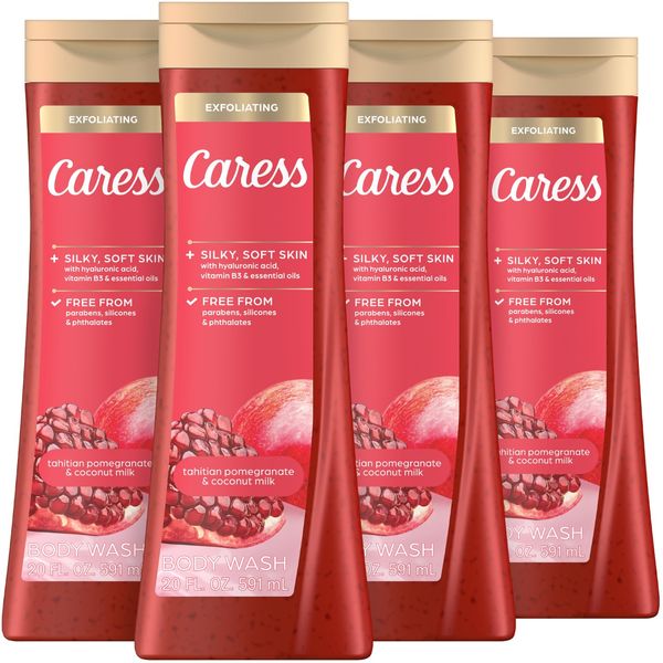 Caress Body Wash for Women, Tahitian Pomegranate & Coconut Milk, Exfoliating ...