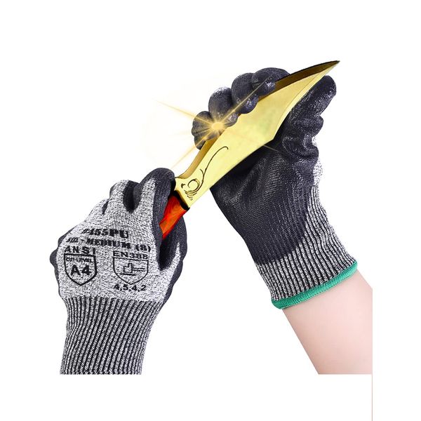 Donfri 1 Pair Cut Resistant Gloves High Performance Level 5 Protection Safety Work Gloves for Men Comfortable PU Coated Palm Cut Proof Gloves Gardening Food Grade Non-slip Machine Washable (Medium)