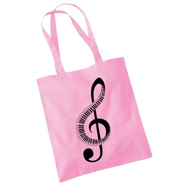 Printed Tote Bag Slogan Women's Gift Idea 100% Cotton "Piano Music Note" Funny Beach Accessories Canvas Shoulder Bag - Pink