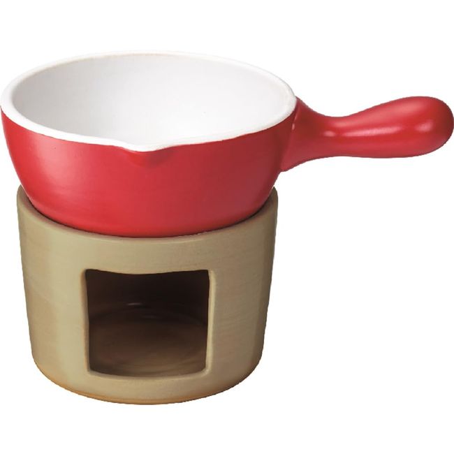 Ishigaki Fondue Pot, Red, 4.7 inches (12 cm), Width 7.7 x Depth 5.1 x Height 4.9 inches (19.5 x 13 x 12.5 cm), Pot, Cheese, Chocolate, Fondue Pot, Microwavable, Home Party